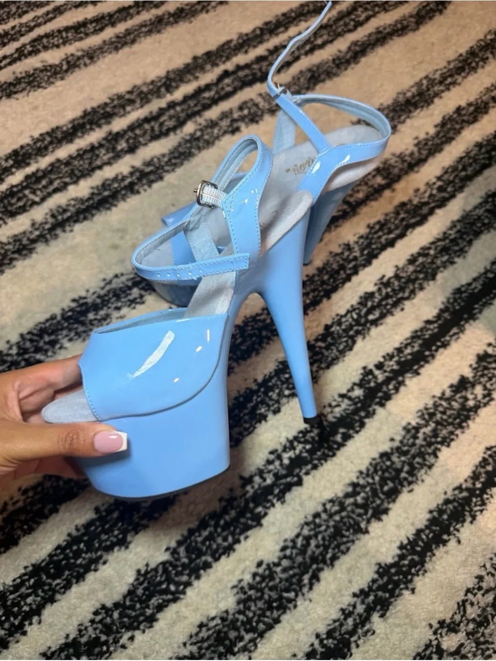 Pleaser Baby Blue Patent Platform Slingback Heels